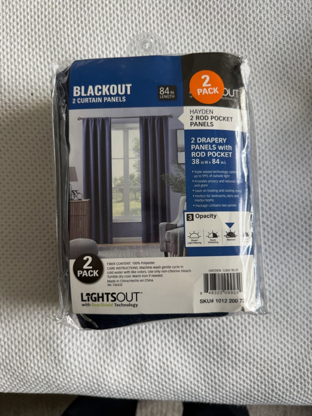 Hayden Blackout Rod Pocket Curtain Panels - Blue (2-Pack)